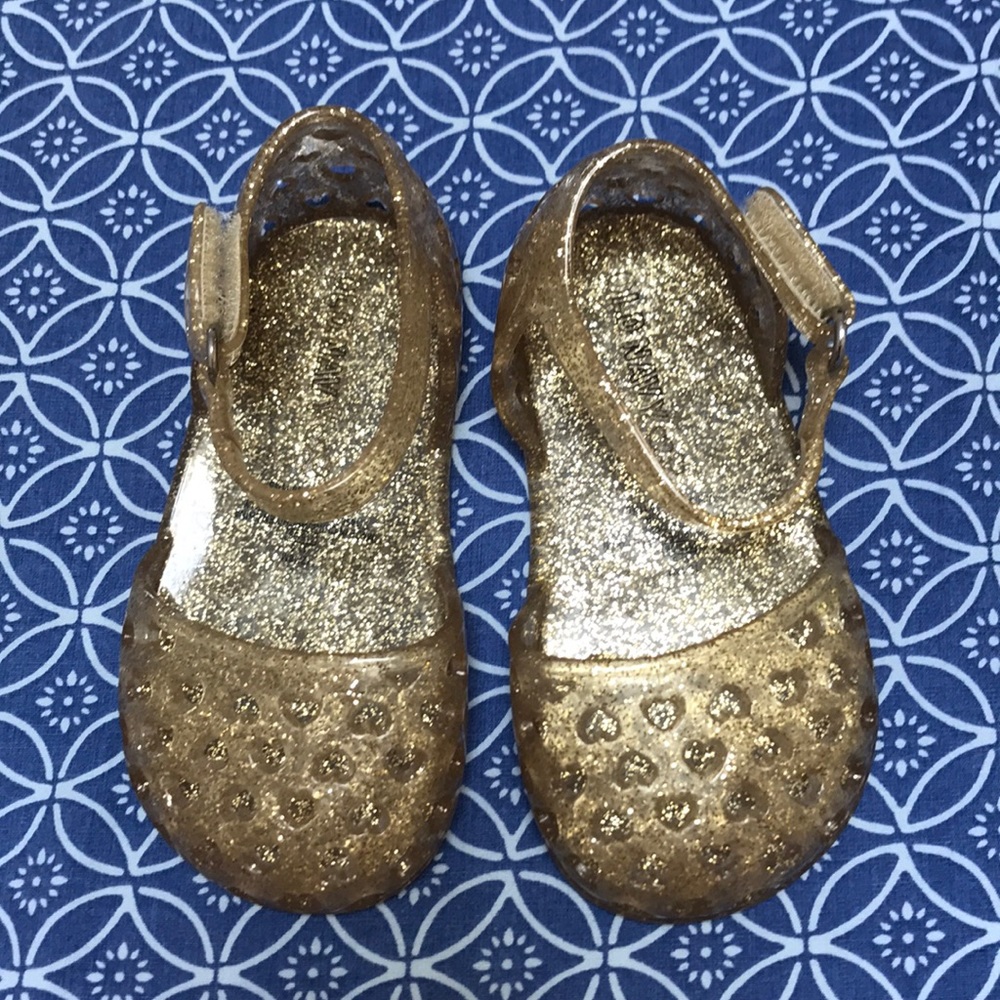 Old Navy gold glitter jellies